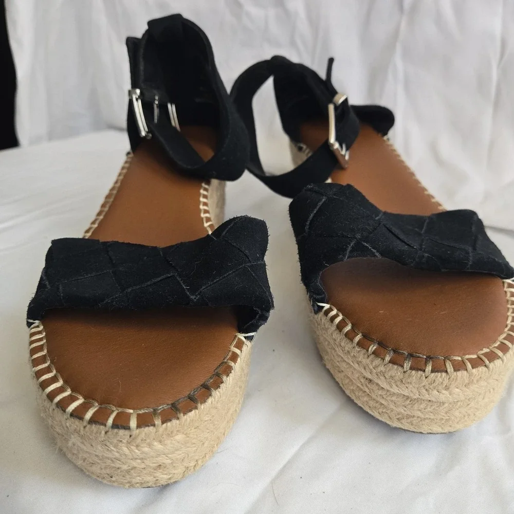 Michael Shannon Bridgette Black Suede Espadrille Wedge Sandals Ankle Strap 8